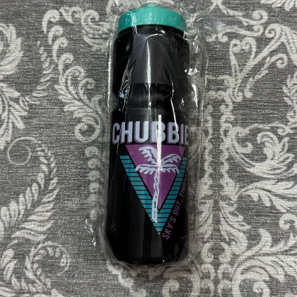 Chubbies Triangle Palm Black Water Bottle with Teal Lid